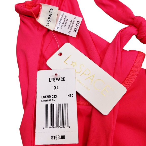 NWT L*SPACE Kendal Underwire Tie Back One Piece Swimsuit In Hot Cherry XL New - Picture 6 of 14